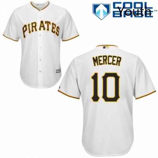 Youth Majestic Pittsburgh Pirates 10 Jordy Mercer Replica White Home Cool Base MLB Jersey